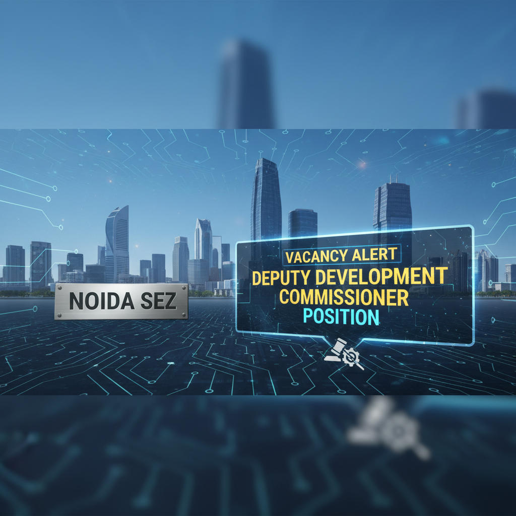 Professional image for "Vacancy Alert: Deputy Development Commissioner Position at Noida SEZ" with skyline and tech elements.