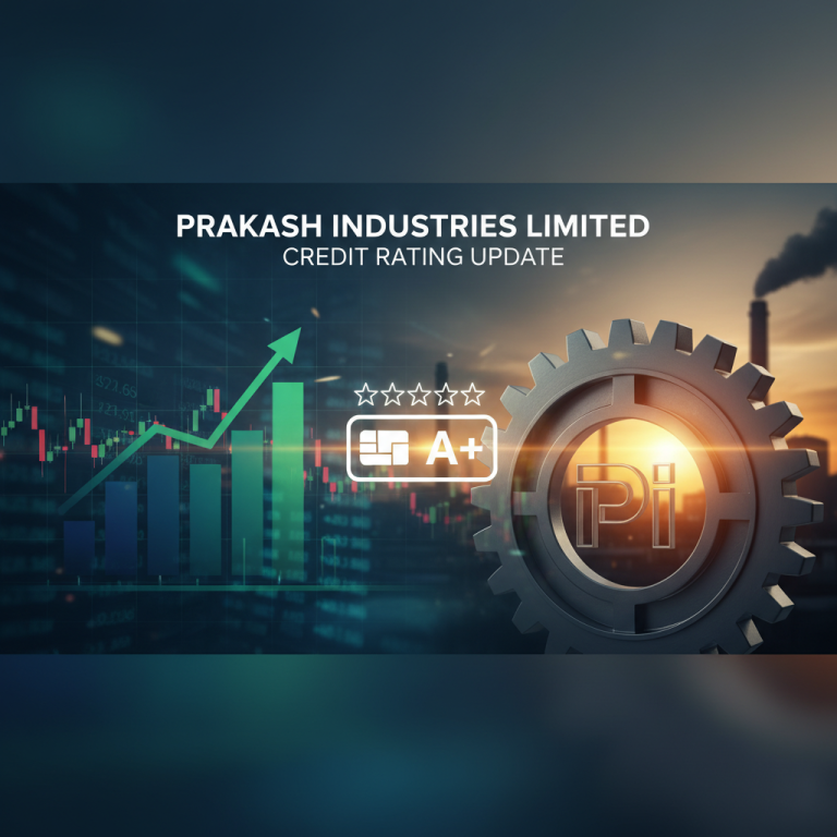 A professional image representing a credit rating update, featuring financial charts, an upward arrow, gears, and the text "A+".