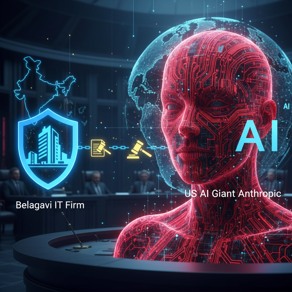 Conceptual image showing a legal battle between an Indian IT firm and a US AI giant.