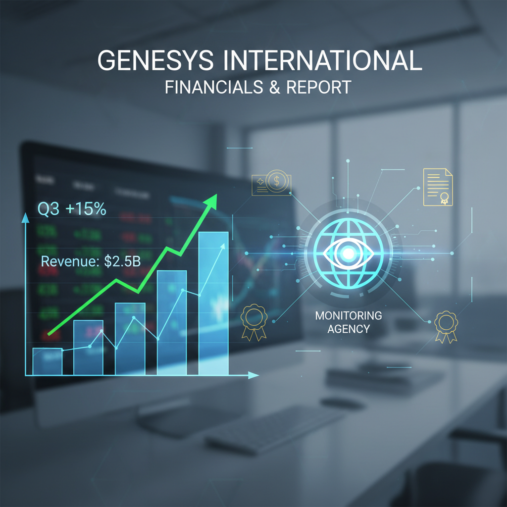 Digital graph showing financial growth on a computer screen with an overlaid monitoring agency icon.