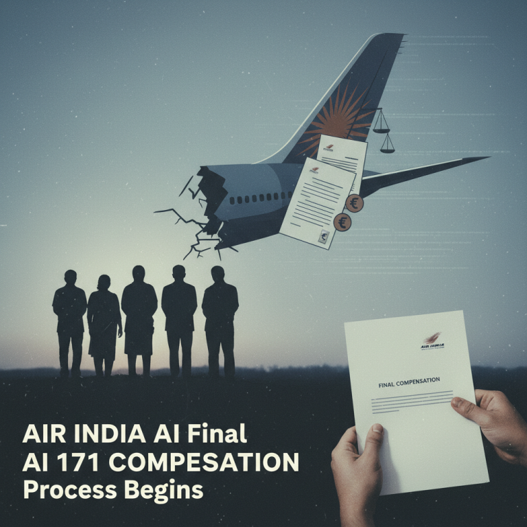 A professional image depicting silhouettes of people, an airplane tail, legal documents, and a compensation form.