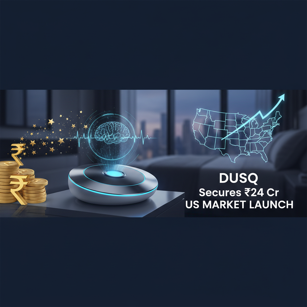 A professional image showing elements of finance, technology, and market expansion for DUSQ Sleep Tech.