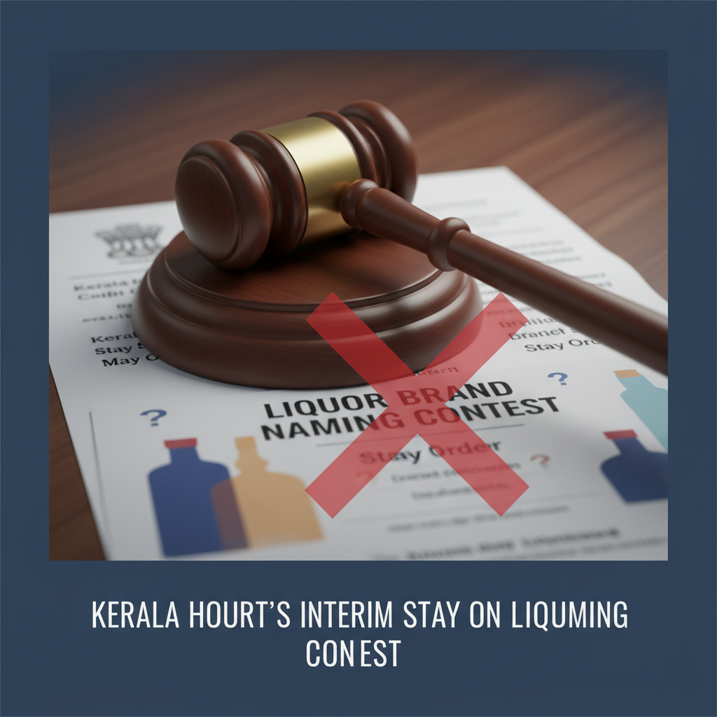 A gavel resting on a document with "LIQUOR BRAND NAMING CONTEST" crossed out, symbolizing a legal halt.