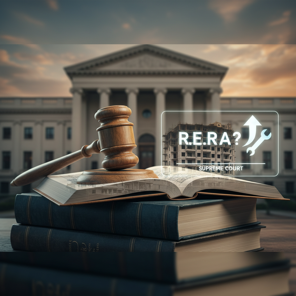 Gavel on law books before a courthouse, with a RERA reform graphic.