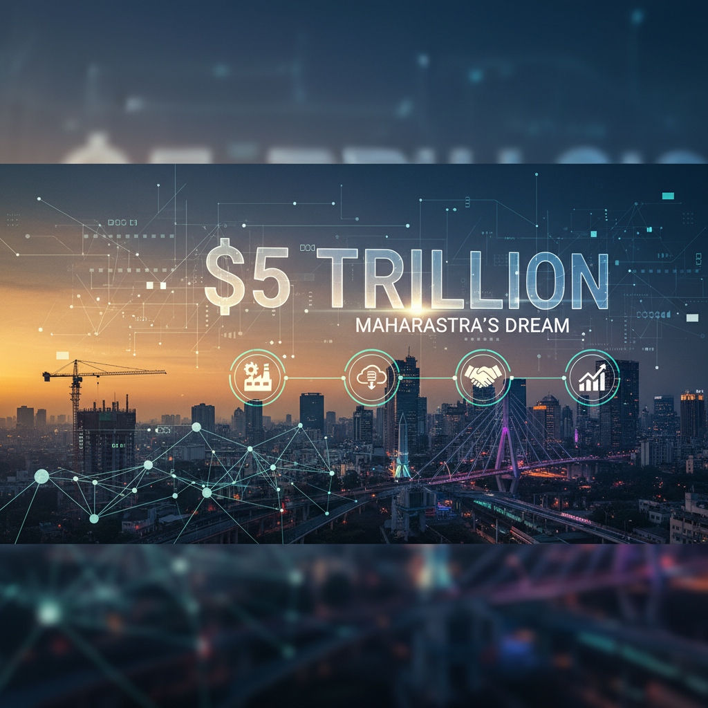 A futuristic cityscape at dusk with an overlay of digital network lines and icons representing AI, infrastructure, and investment.