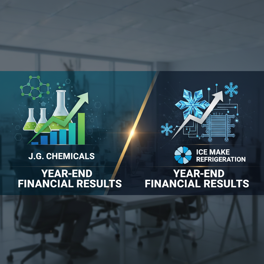 Split image with financial graphics for chemicals and refrigeration companies.