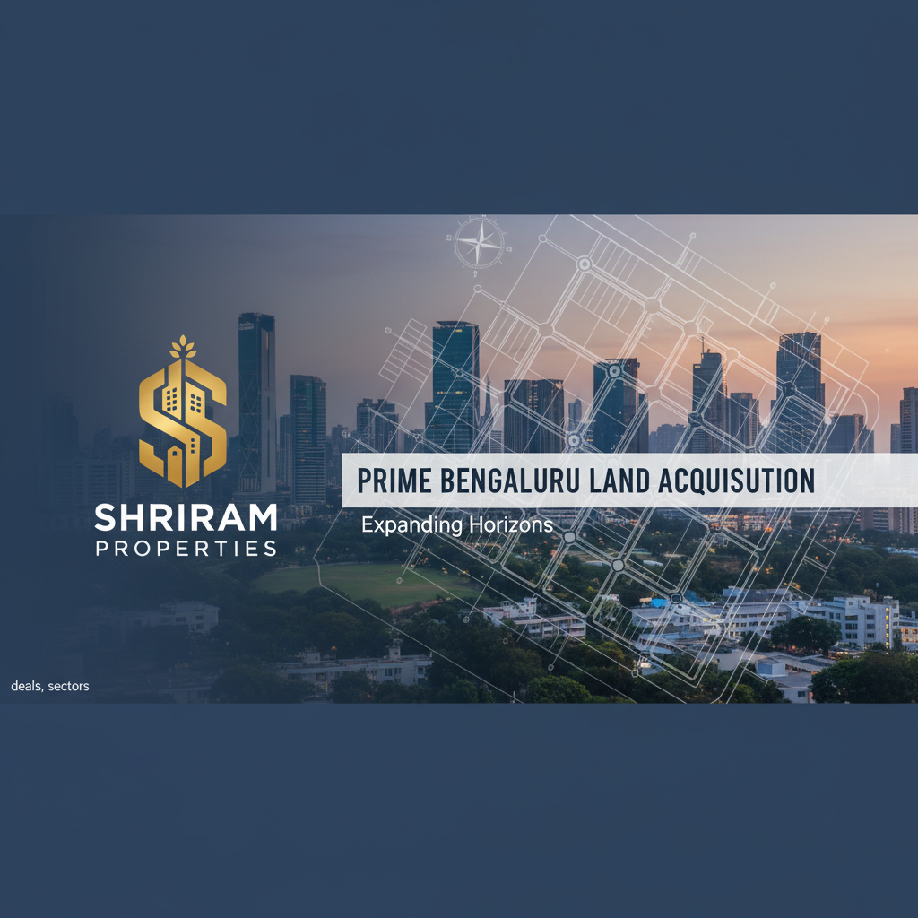 Shriram Properties logo against Bengaluru skyline with architectural overlay, symbolizing real estate expansion.