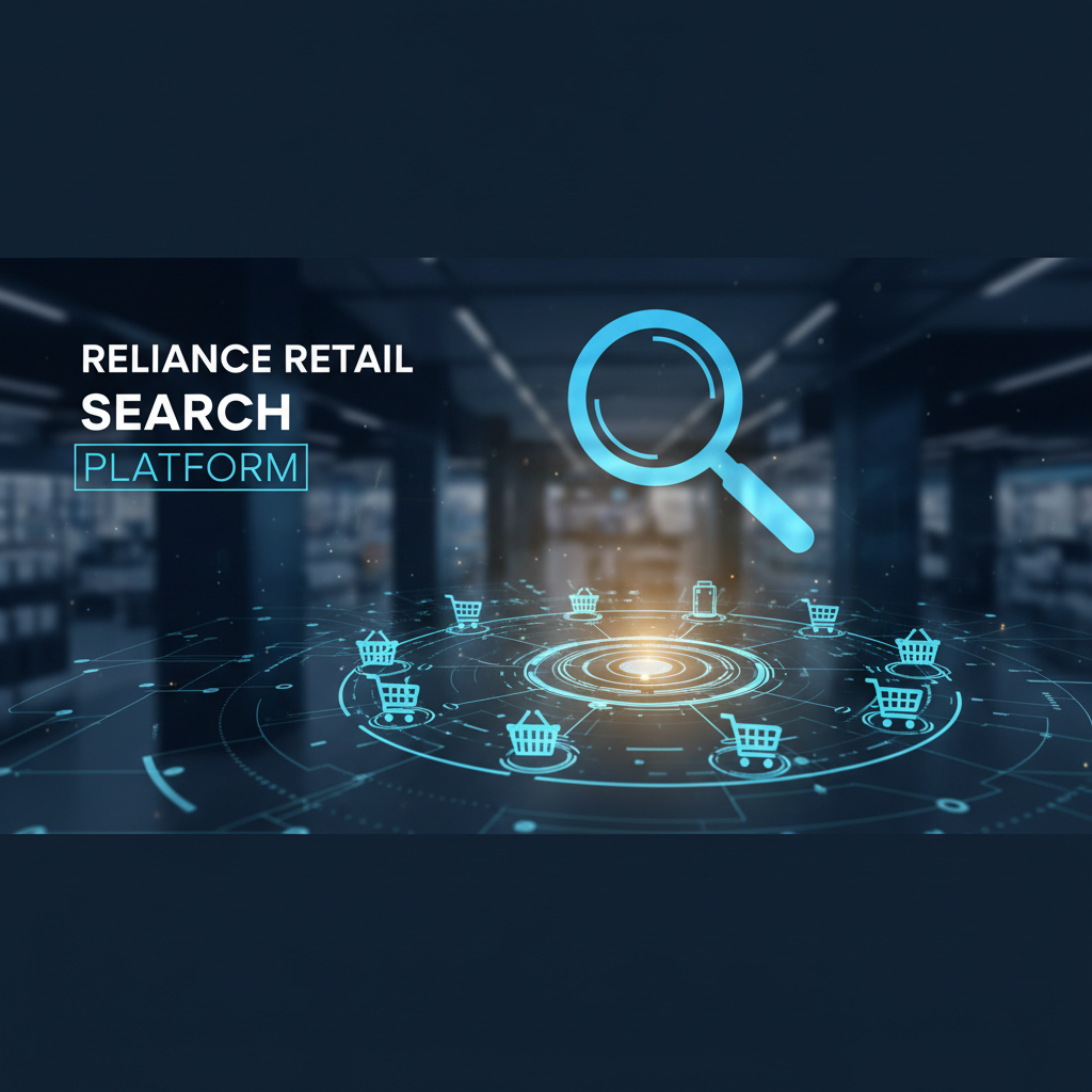 A digital magnifying glass over a network of shopping carts, symbolizing enhanced retail search.