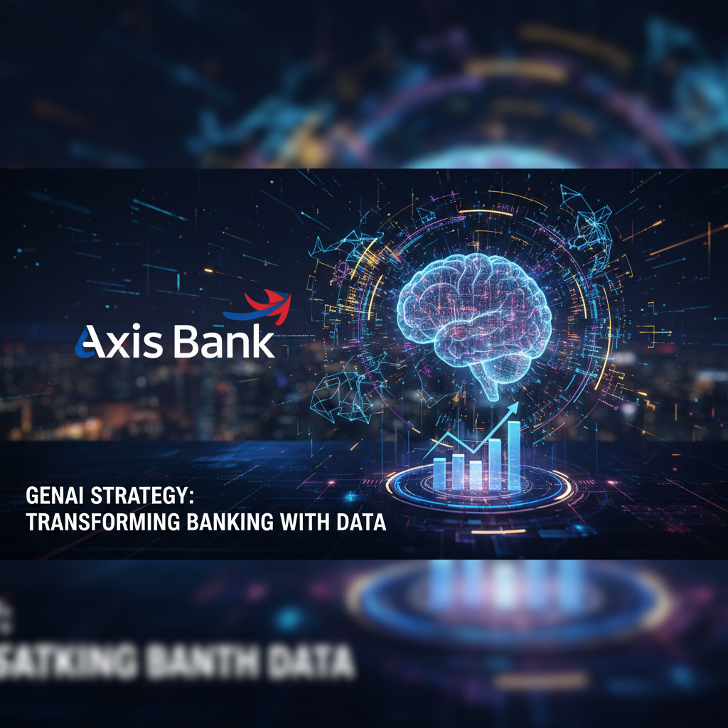 A digital brain, data lines, growth graph, Axis Bank logo, and the title "GenAI Strategy: Transforming Banking with Data."