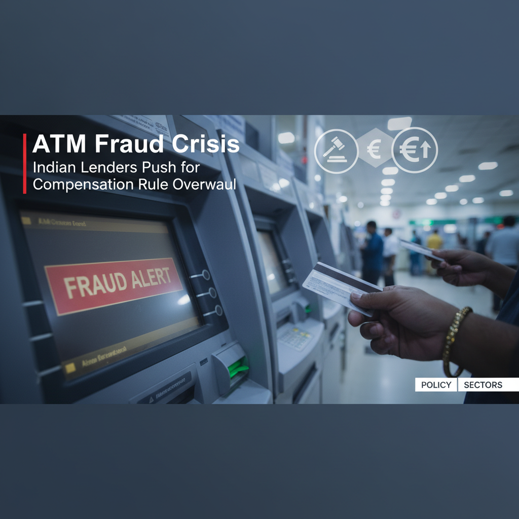 An ATM displaying "FRAUD ALERT" with a person using a card, illustrating the ATM fraud crisis.