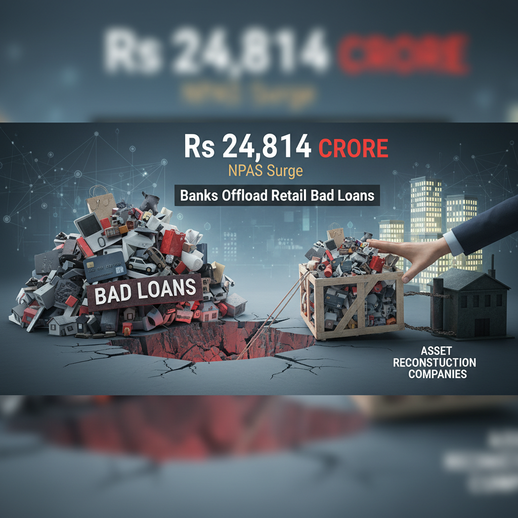 A professional image illustrating banks offloading bad loans to asset reconstruction companies.