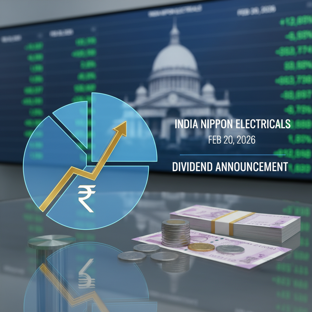 A professional image representing financial growth and dividends, featuring Indian currency, charts, and a subtle Indian monument.