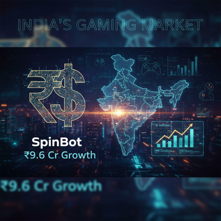 A digital illustration representing India's gaming market with SpinBot's growth highlighted.