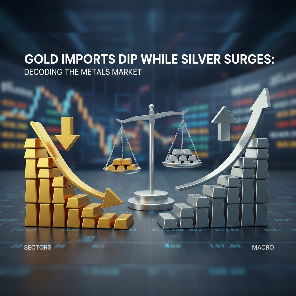 A professional visual representation of gold bars decreasing and silver bars increasing, with a scale balancing them.