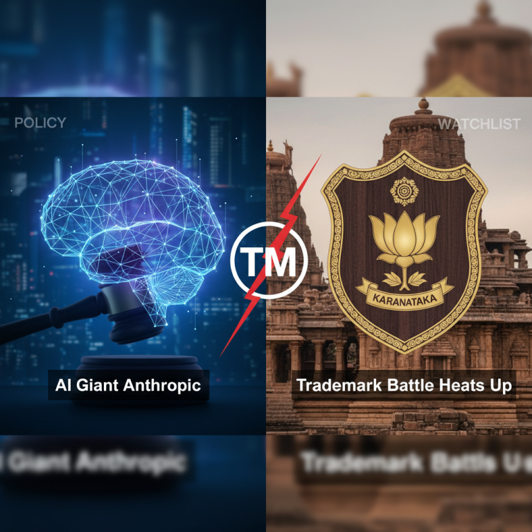 A split image showing AI brain with a gavel on one side and a shield with a lotus over a temple on the other.