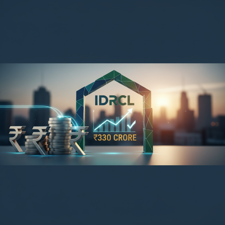 An image showing the IDRCL logo with a growing graph and rupee symbols, symbolizing financial growth and settlements.
