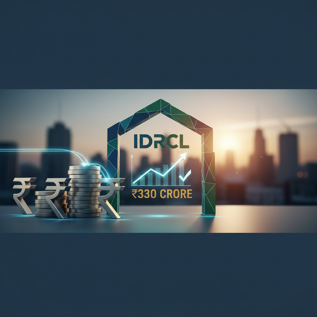 An image showing the IDRCL logo with a growing graph and rupee symbols, symbolizing financial growth and settlements.