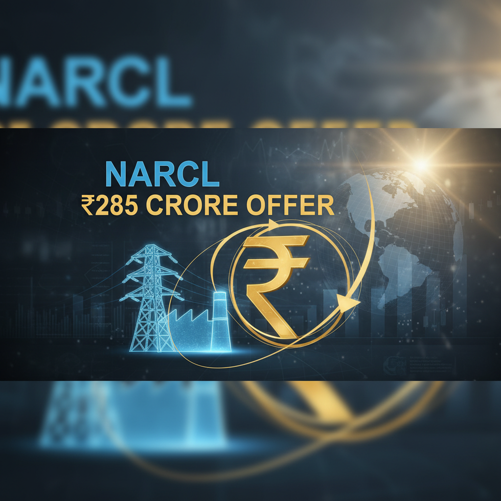 A professional visual representing NARCL's ₹285 crore bid for power debt.