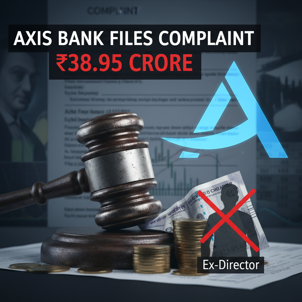 Gavel, Indian currency, and bank logo symbolize legal action against a former director over a financial complaint.