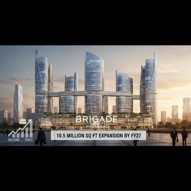 Modern cityscape representing Brigade Enterprises' 10.5 million sq ft expansion in Hyderabad.
