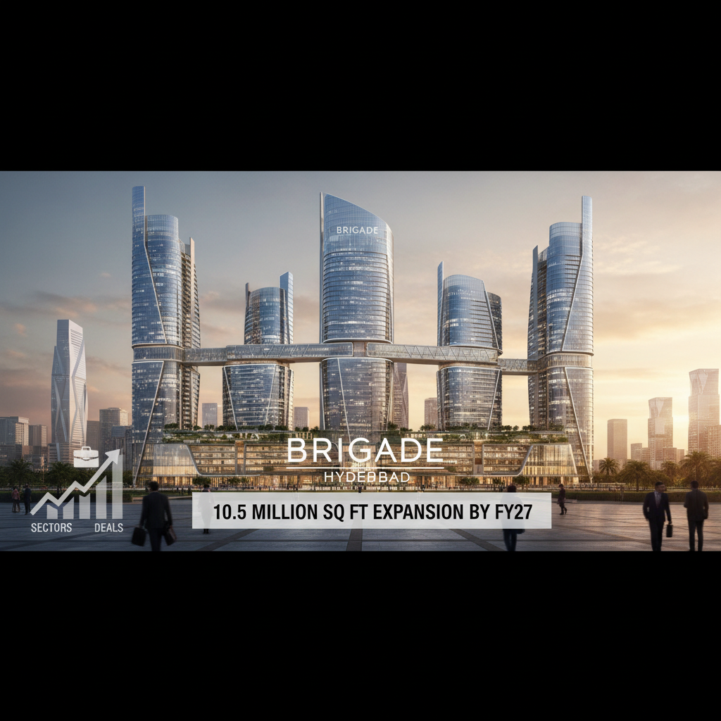 Modern cityscape representing Brigade Enterprises' 10.5 million sq ft expansion in Hyderabad.