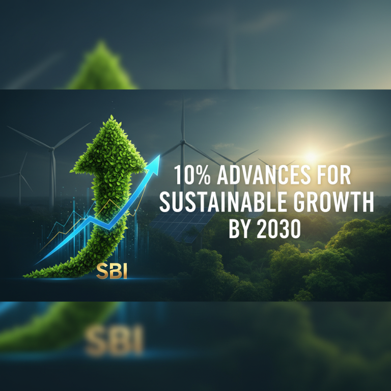 A green arrow, formed from leaves, points upwards, symbolizing growth. Wind turbines and solar panels are in the background.