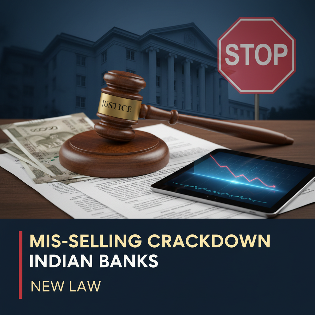 Gavel, Indian rupees, legal documents, and a tablet with a declining graph, against a bank and stop sign.