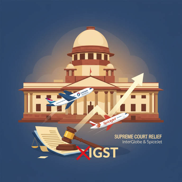 An illustration of the Supreme Court building, two airplanes, a gavel, and an upward arrow, representing a legal victory.