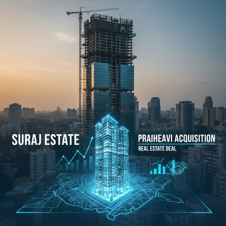 Professional image depicting a glowing building on a digital map, symbolizing a real estate deal in Mumbai's urban landscape.