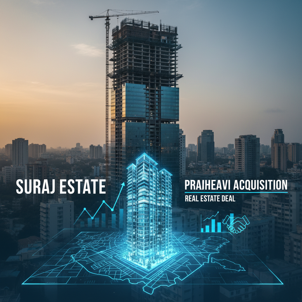 Professional image depicting a glowing building on a digital map, symbolizing a real estate deal in Mumbai's urban landscape.