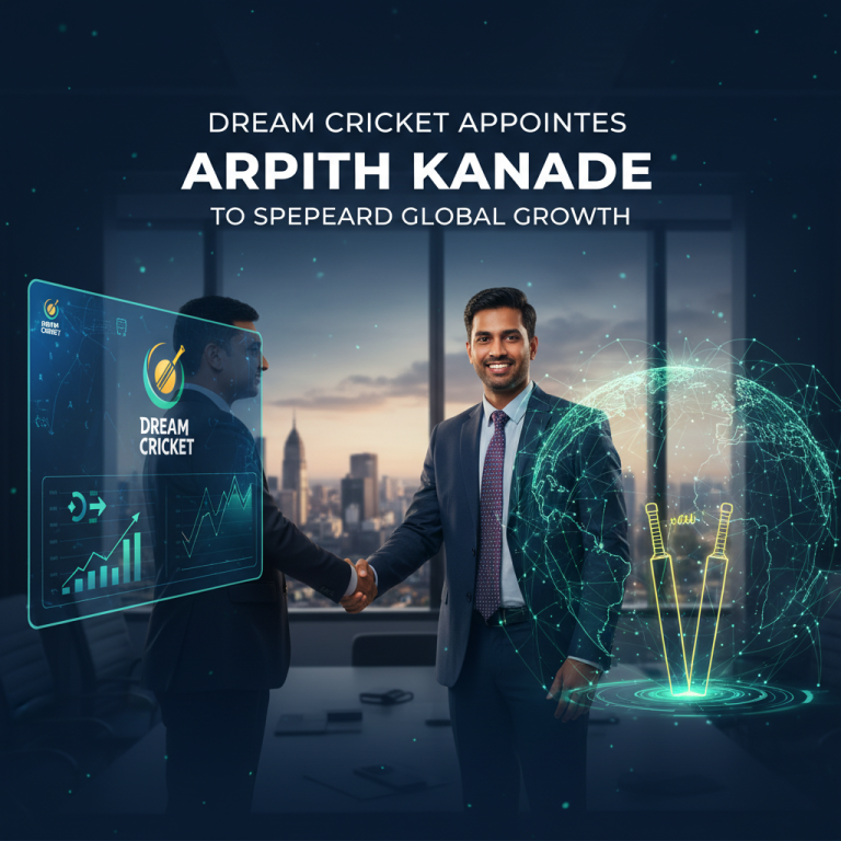 ** Two men in suits shaking hands in an office with a city view, symbolizing a business deal and global expansion.