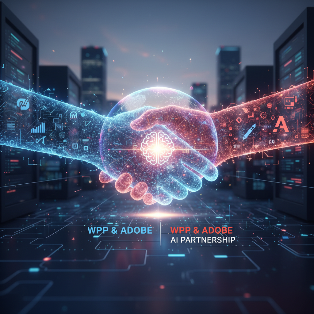 Two digital hands shaking, glowing with blue and red light, symbolizing partnership in technology.