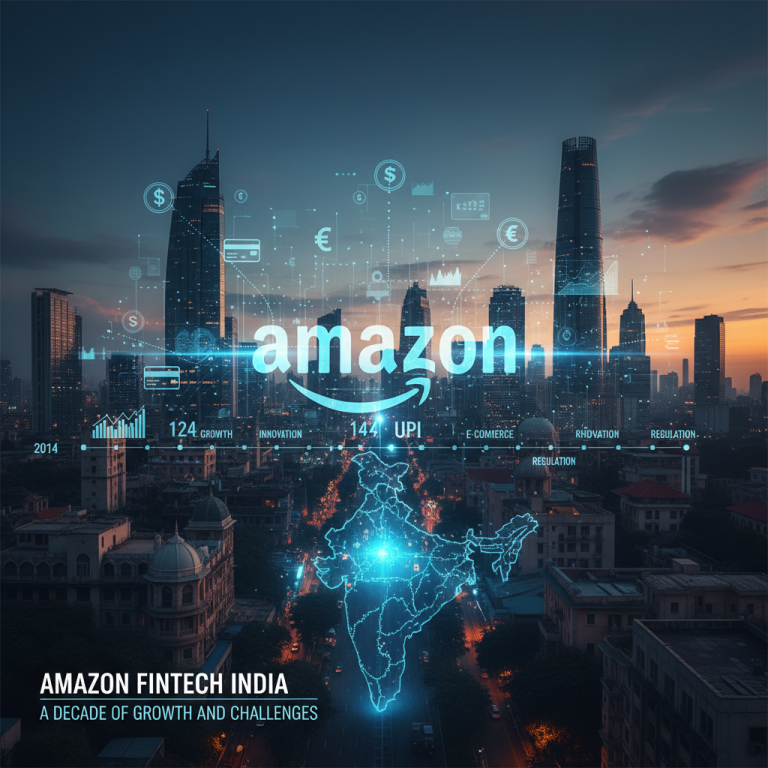 A digital overlay of financial growth metrics and a map of India on a modern city skyline at dusk.