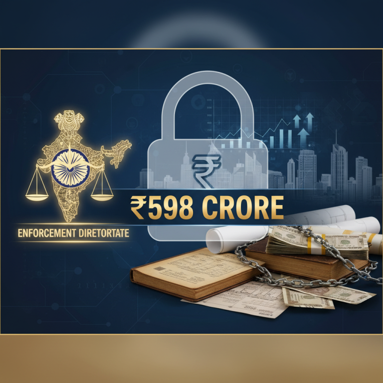 A conceptual image representing legal action and financial enforcement, with scales of justice, a lock icon, and money.