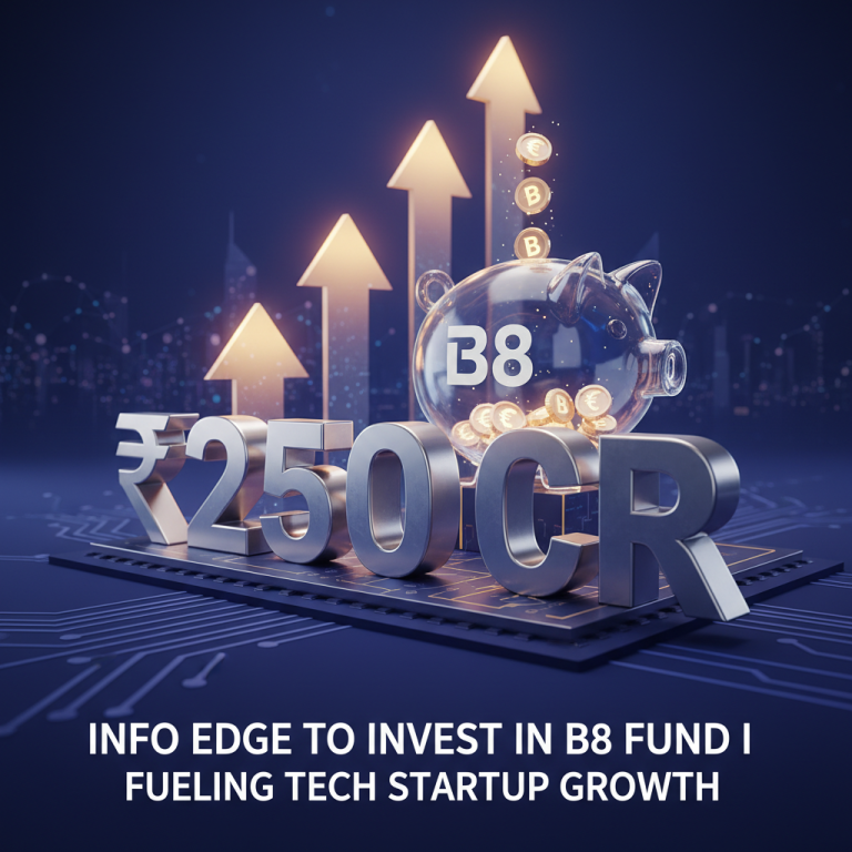 A piggy bank with B8 logo and rising arrows, symbolizing investment growth in tech startups.