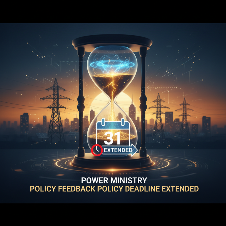 An hourglass with an extended deadline for electricity policy feedback, symbolizing the power ministry's decision.