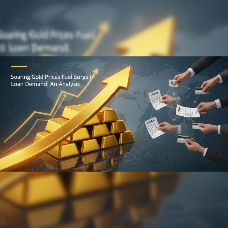 A professional image showing a rising gold price graph and gold bars, with hands holding loan applications and credit cards.