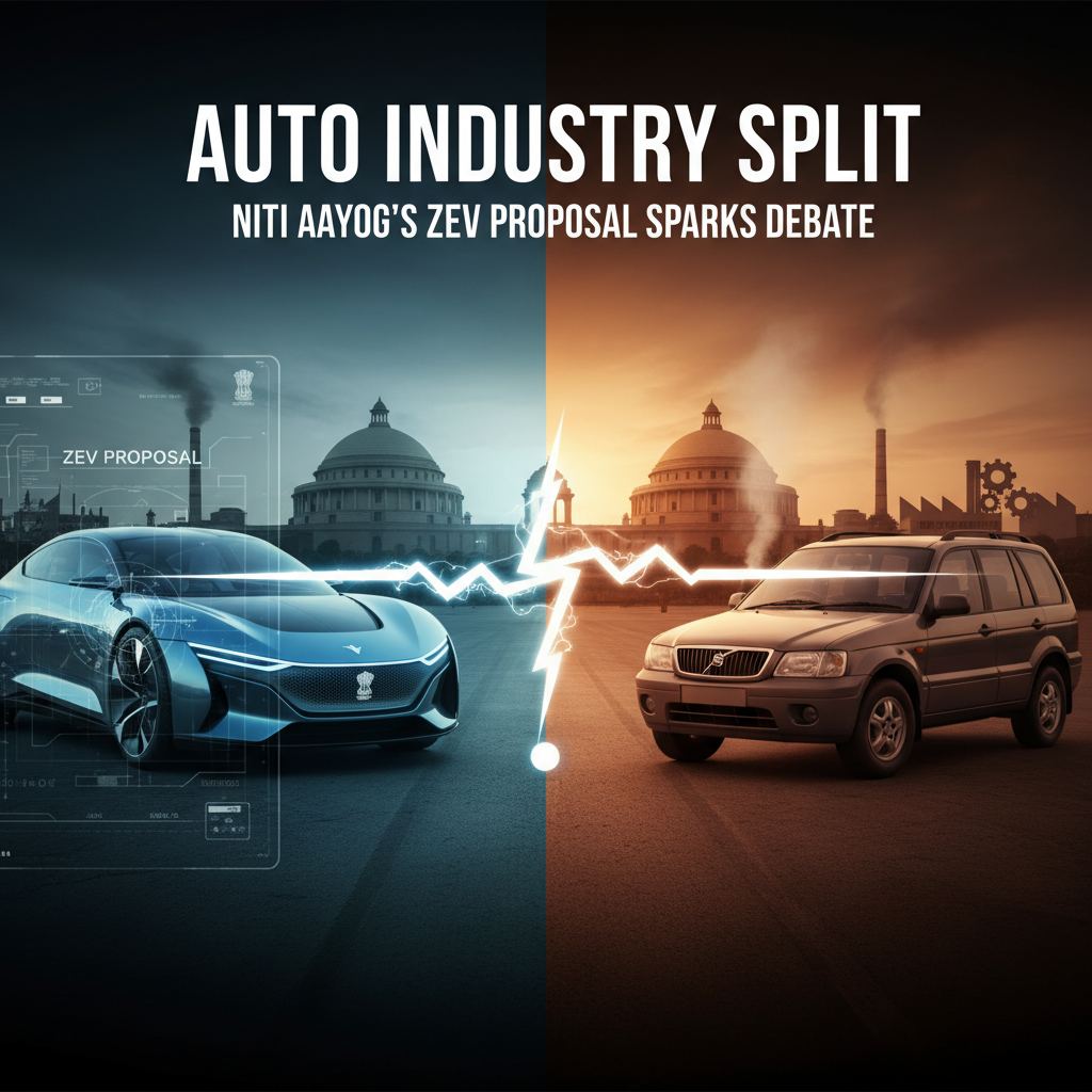 A split image showing a modern electric car on the left and a traditional gas car on the right, with lightning between them.