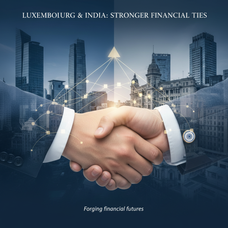 Two hands shaking, symbolizing a partnership, against a backdrop of cityscapes and a network of connected lines.