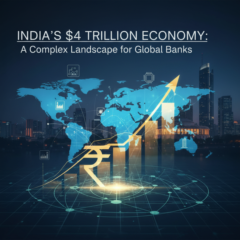 A professional visual representing India's economic growth and global banking landscape.