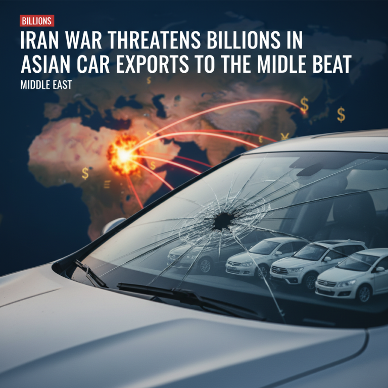 A shattered car windshield with the reflection of several cars and a map of the Middle East