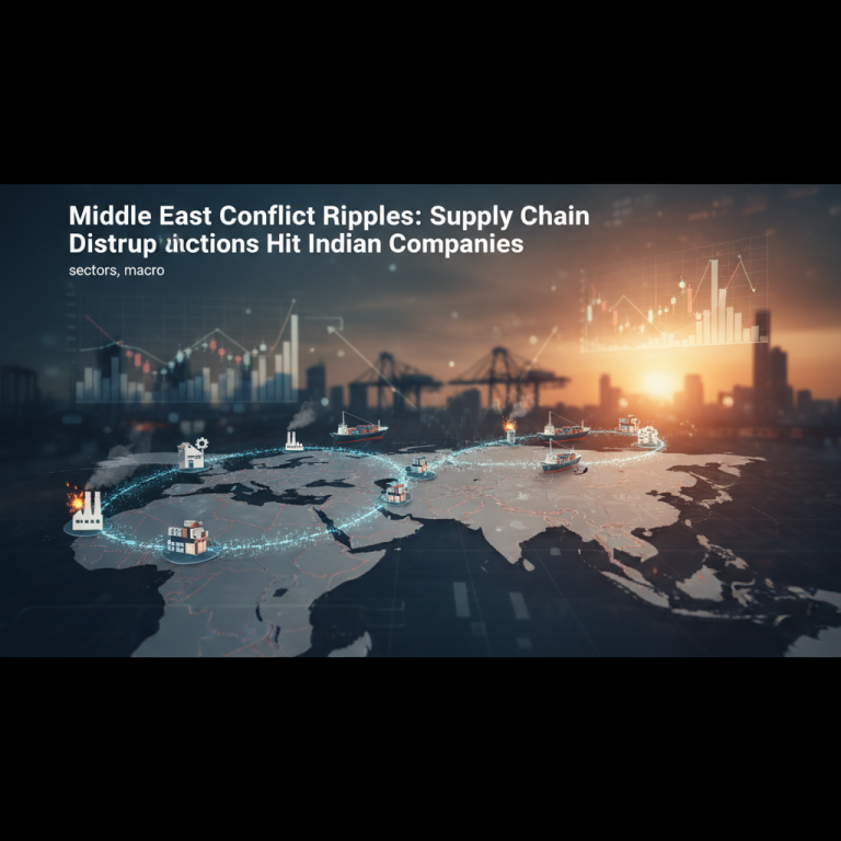 A professional, abstract depiction of global supply chain disruptions with a focus on the Middle East and India.