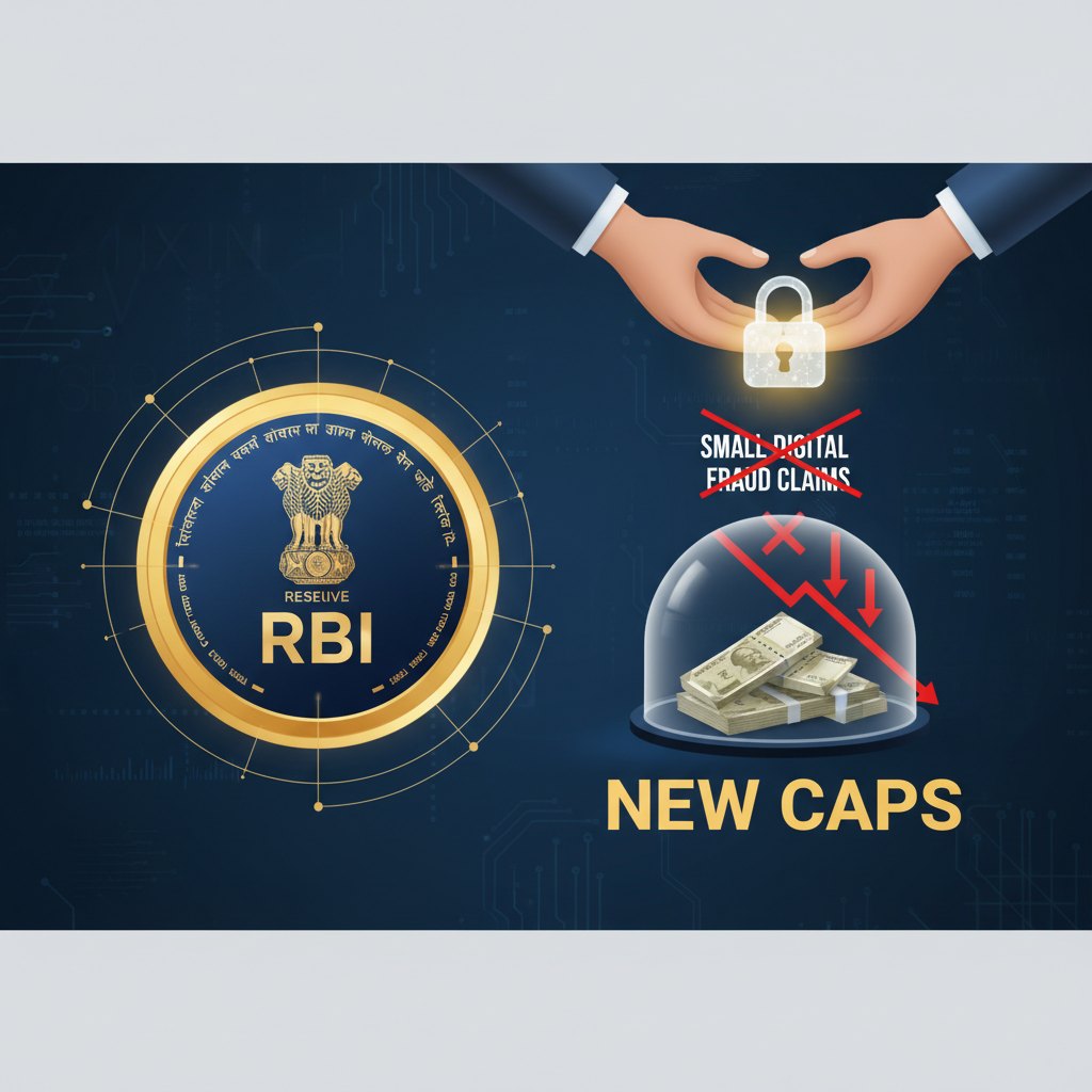 An image featuring the RBI logo, hands securing a lock, and money under a dome with a downward trend.