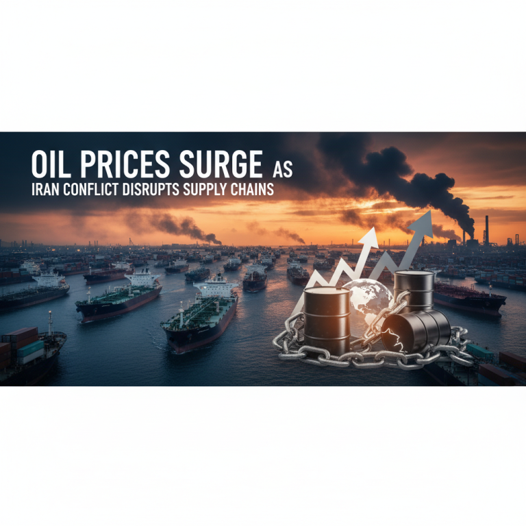 An image showing oil barrels, a global map, and an upward trending arrow, signifying rising oil prices.