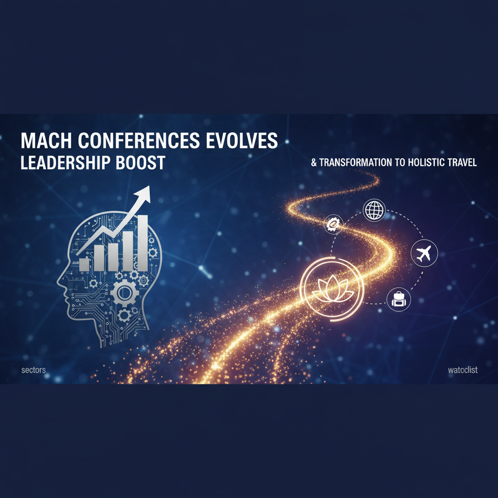 A digital illustration showing a silhouette of a head with a growth chart, connected by a sparkling path to travel and wellness icons.