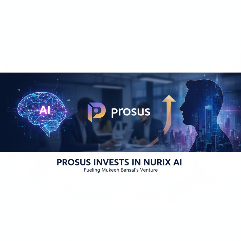 A professional banner image showing "Prosus" logo, a glowing AI brain, and a silhouette with an upward arrow.