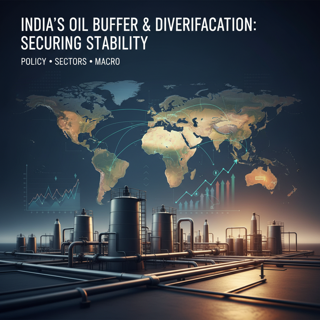 A professional image depicting oil infrastructure with storage tanks and pipelines, overlaid with a subtle, glowing world map.
