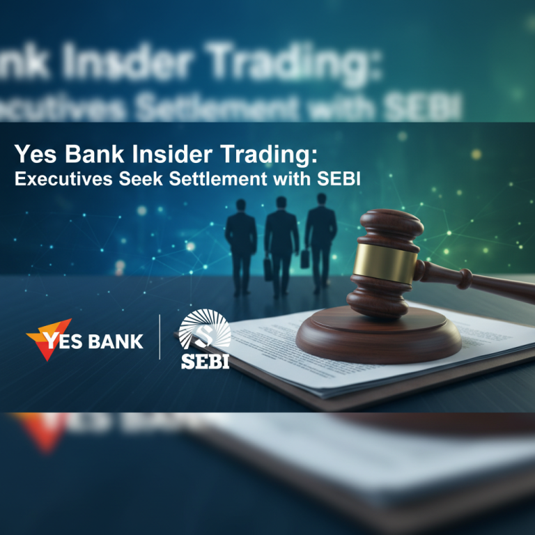 A gavel resting on a document with the Yes Bank and SEBI logos, symbolizing legal proceedings.