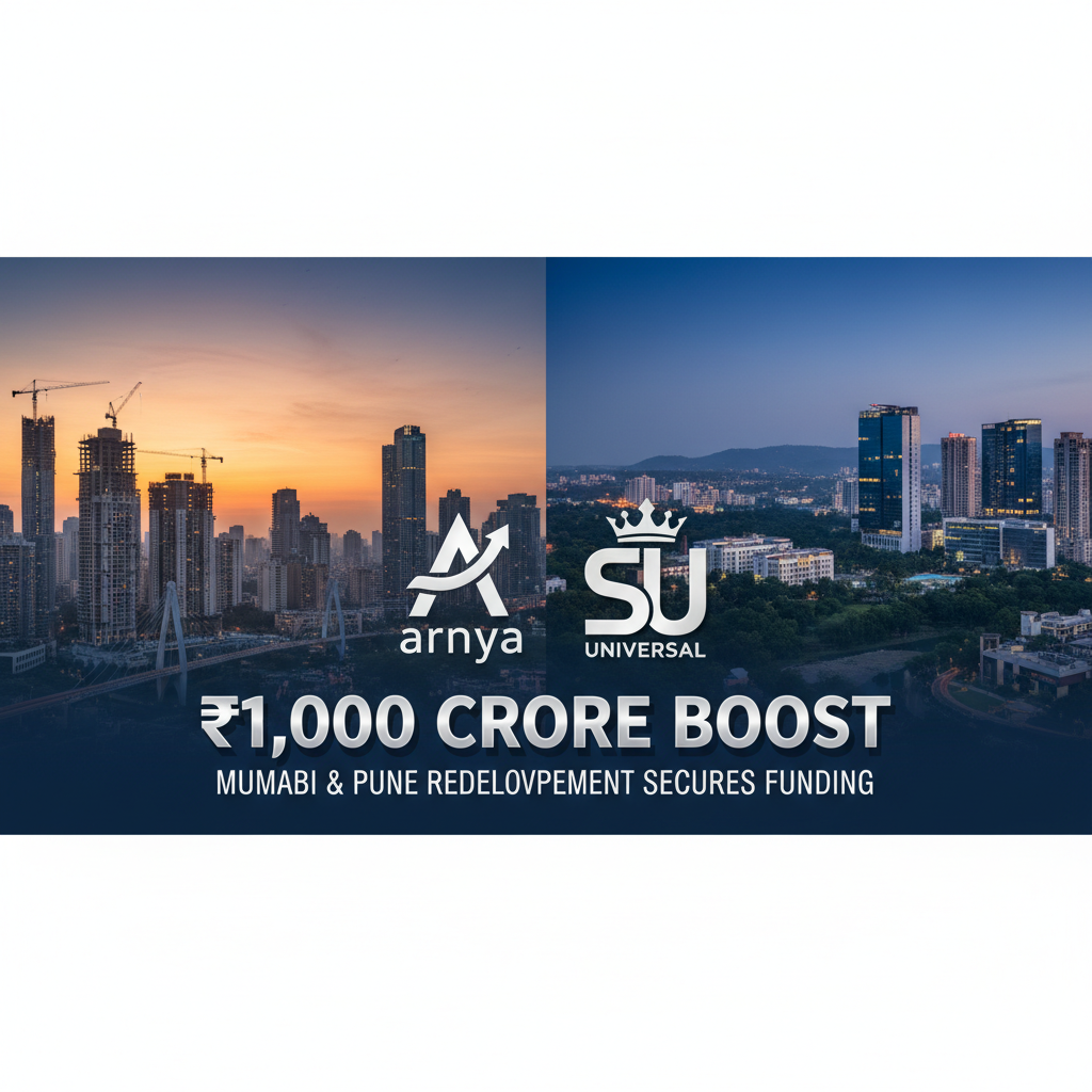 A modern cityscape split, featuring Mumbai and Pune skylines at dawn and dusk, with company logos and text overlay.