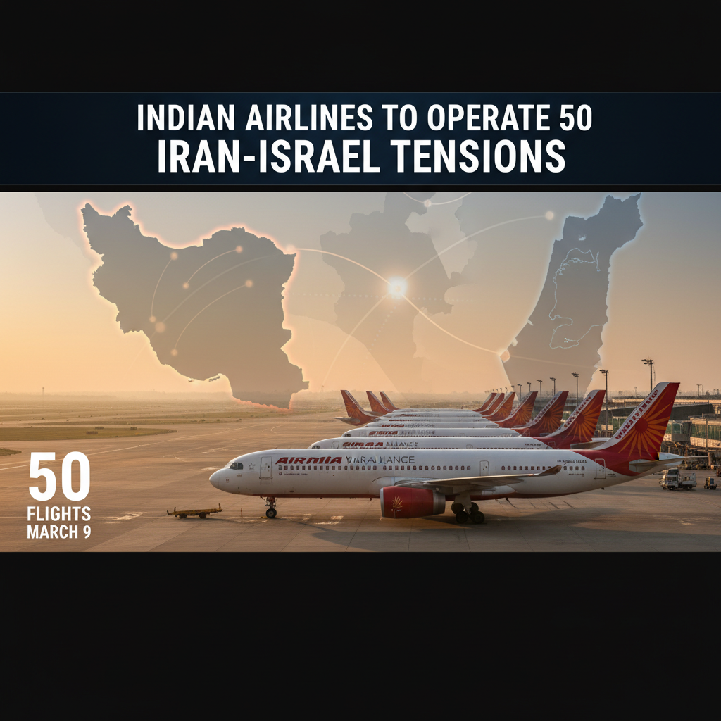 A professional image showing airplanes at an airport, overlaid with subtle maps of Iran and Israel, indicating air travel amidst geopolitical tensions.